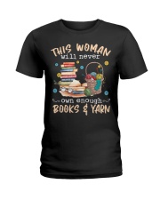 This woman will never owns enough books and yarn Ladies T-Shirt tile