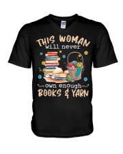 This woman will never owns enough books and yarn V-Neck T-Shirt tile