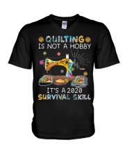 Quilting is a 2020 survival skill V-Neck T-Shirt tile