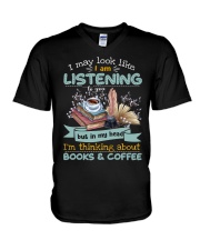 I'm thinking about books coffee V-Neck T-Shirt tile