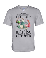 Knitting lady borned in October V-Neck T-Shirt tile