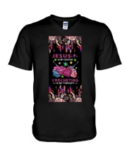 Jesus is my savior Crocheting is my therapy V-Neck T-Shirt tile