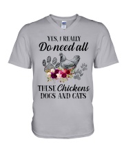 Yes I really do need all these chickens V-Neck T-Shirt tile