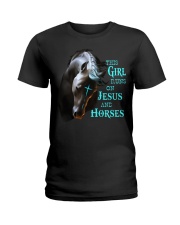 This girl runs on horse and Jesus Ladies T-Shirt tile