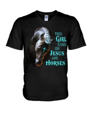This girl runs on horse and Jesus V-Neck T-Shirt tile