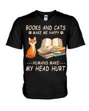Books and cats make me happy V-Neck T-Shirt tile