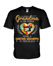 - Being a quilting grandma is priceless V-Neck T-Shirt tile