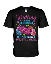 Knitting is a 2020 survival skill V-Neck T-Shirt tile