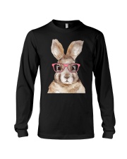 Funny Hipster Easter Bunny Rabbit Pink Long Sleeve Tee thumbnail