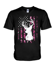 DEER FLAG PINK CAMO V-Neck T-Shirt thumbnail