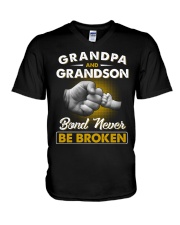 Grandpa And Grandson Bond Never Be Broken V-Neck T-Shirt tile