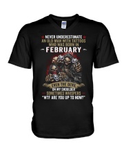 tattoo Old Man born in february V-Neck T-Shirt tile