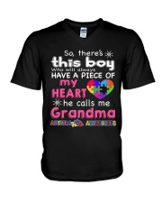 GRANDMA AUTISM AWARENESS AUTISM DAY SHIRT V-Neck T-Shirt thumbnail