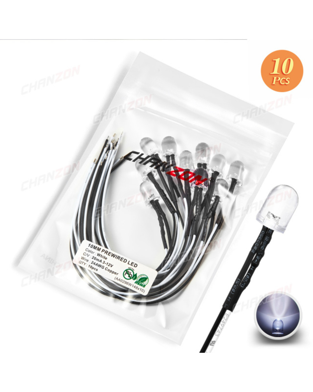 10Pcs 10Mm Prewired Led Light Emitting Diode Dc 5V 6V 9V 12V Bright White Red Green Blue Yellow Pre Wired Resistor Lamp template