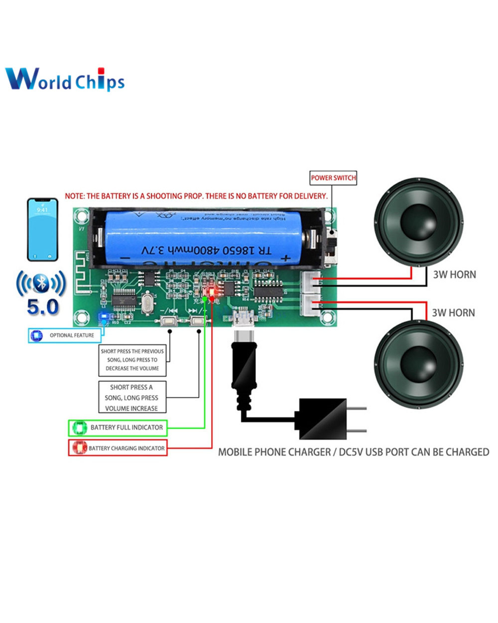 Mini Pam8403 Bluetooth 5.0 Amplifier Board Dc5v 3W+3W 2.0 Channel Audio Amp With 18650 Battery Holder For Speaker Diy template