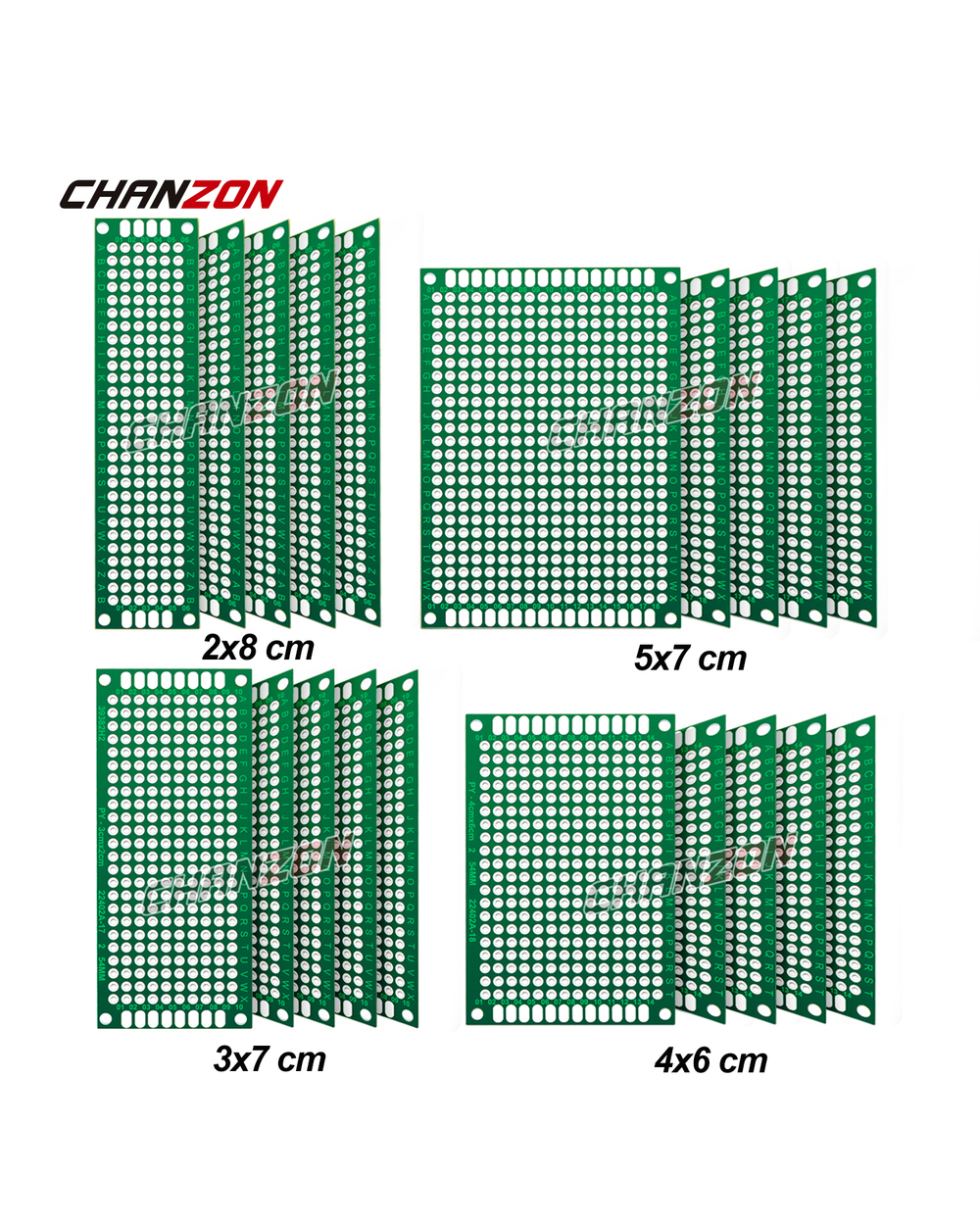 20 Pcs Double Sided Pcb Board ( 2X8 3X7 4X6 5X7 ) Tinned Fr4 Prototype Kit Printed Universal Circuit Perfboard For Diy template