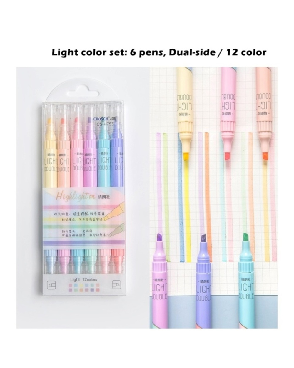6Pcs Light Highlighter Pens Set 3Mm Dual Ended Double Color Marker Liner Drawing Pen Paint Art Office School Supplies A template