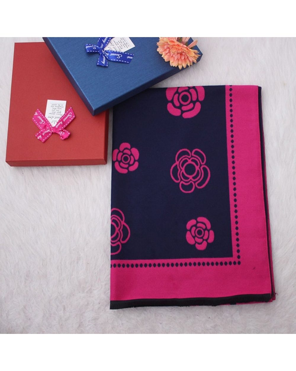 New Women Winter Cashmere Scarves High-Quality Camellia Floral Print Cashmere Scarf Lady Shawl Thick Warm Pashmina Wome template