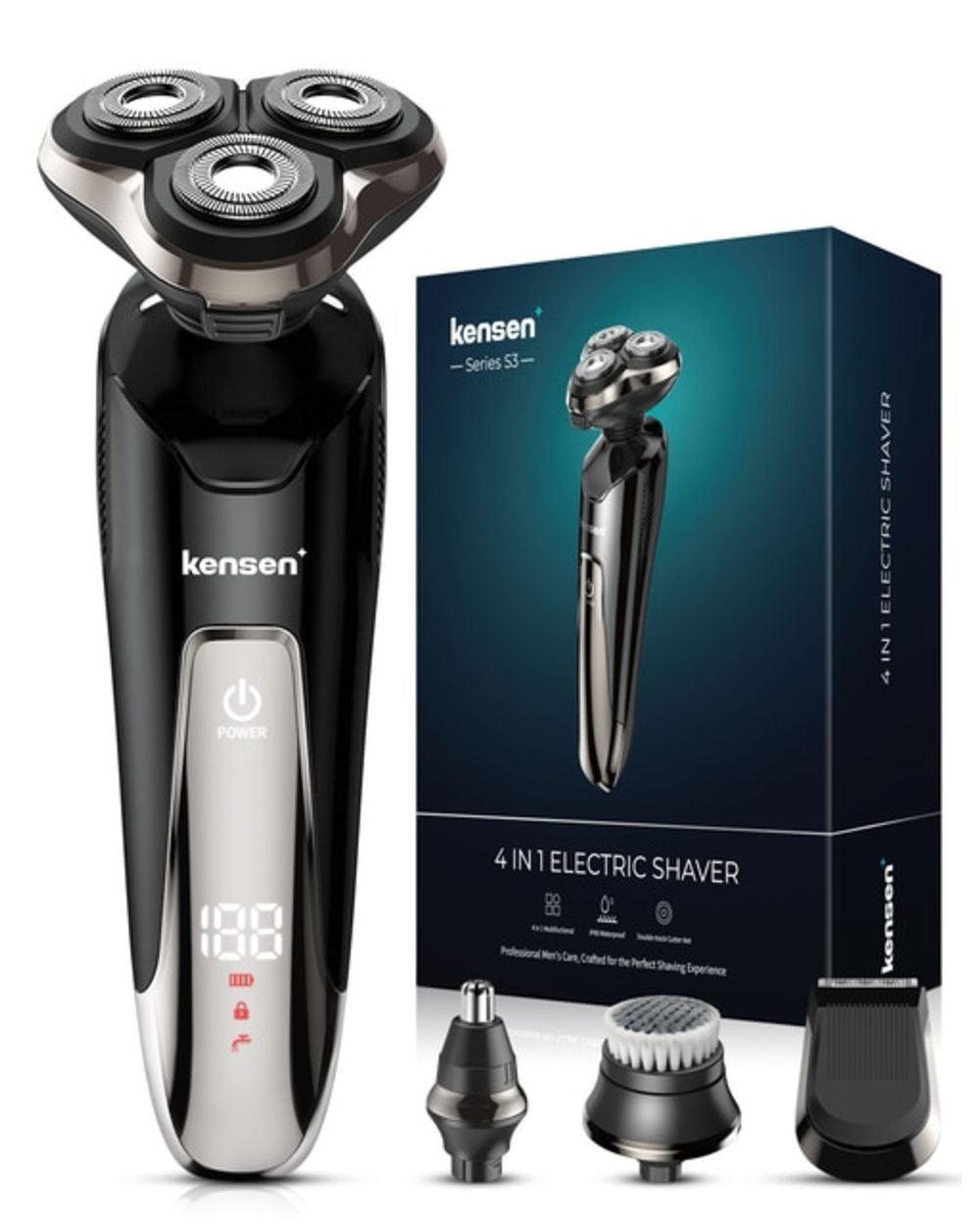 Kensen 4 In 1 Electric Shaver For Man Trimmer Grooming Kit With Beard Nose Trimmer Waterproof Usb Rechargeable 4D Shave template