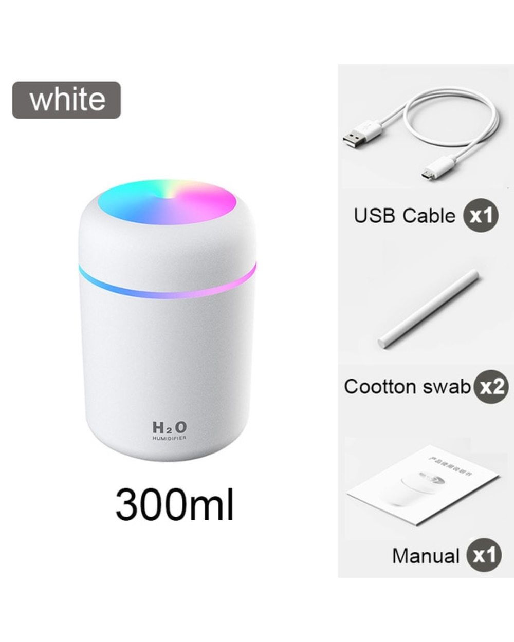 300Ml Desktop Led Air Humidifier Ultrasonic Usb Aroma Essential Oil Diffuser Mini H2o Cool Mist Maker Atomizer For Bedr template