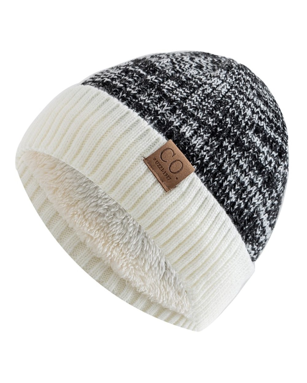 New Unisex Two-Tone Winter Hats Add Fur Lined Men And Women Fashion Warm Beanie Cap Casual Winter Knitted Hats template
