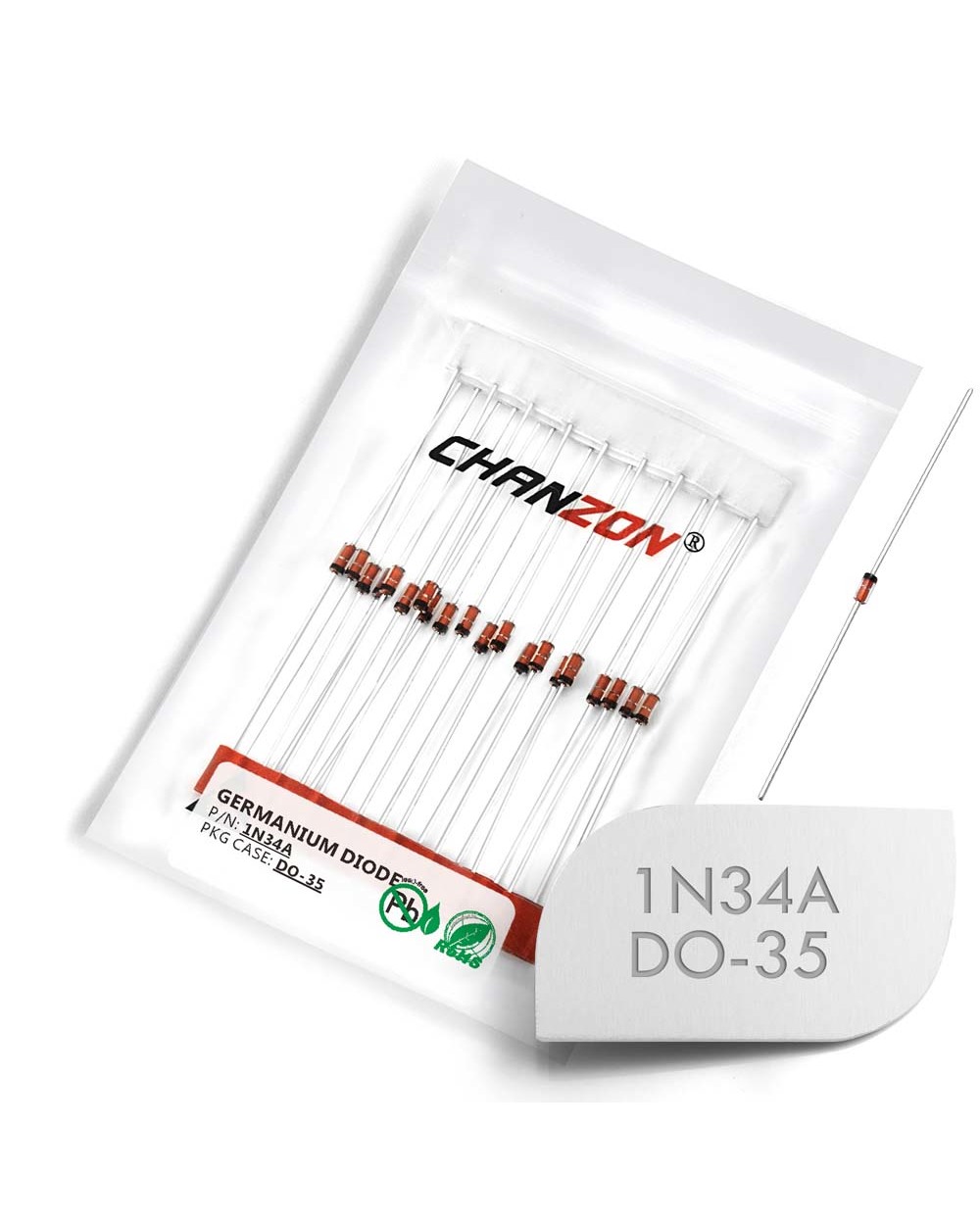 (20 Pcs) 1N34a 1N34 Germanium Diode 50Ma 65V Do-35 (Do-204Ah) In34a In34 Axial Ge For Tv Fm Am Radio Detection template