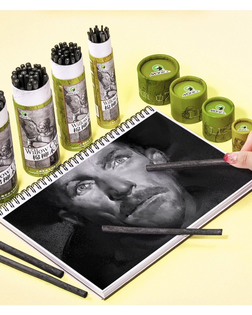 High Quality Artist Willow Vine Sketch Charcoal Sticks Approx. 4-5 5-7 7-9Mm Dia Pack Of 25 Easy To Color Can Wipe And template