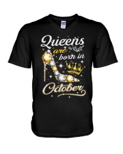 Queens Are Born In October V-Neck T-Shirt thumbnail