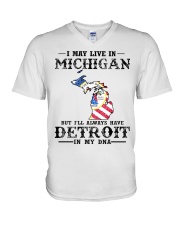 Live In Michigan But Detroit In My DNA V-Neck T-Shirt tile