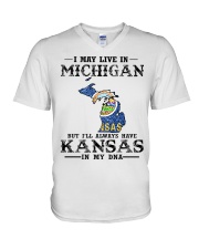 Live In Michigan But Kansas In My DNA V-Neck T-Shirt tile
