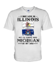 Live Illinois Michigan In My DNA V-Neck T-Shirt tile