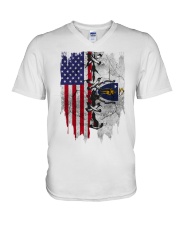 Massachusetts American Flag V-Neck T-Shirt tile