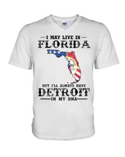 Live In Florida But Detroit In My DNA V-Neck T-Shirt tile