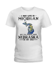 Live In Michigan But Nebraska In My DNA Ladies T-Shirt tile