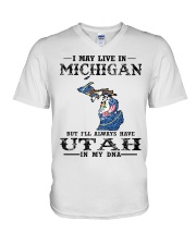 Live In Michigan But Utah In My DNA V-Neck T-Shirt tile