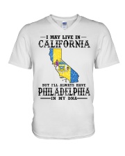 Live In California But Philadelphia In My DNA V-Neck T-Shirt tile