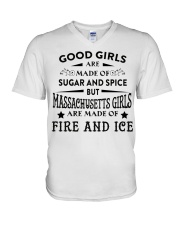 Massachusetts Girls Are Made Of Fire And Ice V-Neck T-Shirt tile