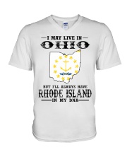 Live In Ohio But Rhode Island In My DNA V-Neck T-Shirt tile