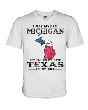Live In Michigan But Texas In My DNA V-Neck T-Shirt tile