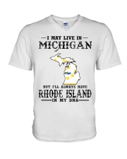 Live In Michigan But Rhode Island In My DNA V-Neck T-Shirt tile