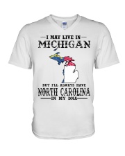Live In Michigan But North Carolina In My DNA V-Neck T-Shirt tile