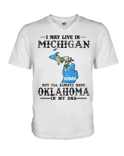 Live In Michigan But Oklahoma In My DNA V-Neck T-Shirt tile