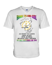 Rhode Island Girl It All Depends On U MR0255 V-Neck T-Shirt tile