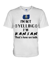 I'm Not Yelling I'm Kansas V-Neck T-Shirt tile