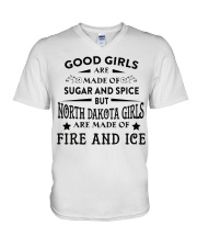 North Dakota Girls Are Made Of Fire And Ice V-Neck T-Shirt tile