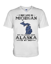 Live In Michigan But Alaska In My DNA V-Neck T-Shirt tile