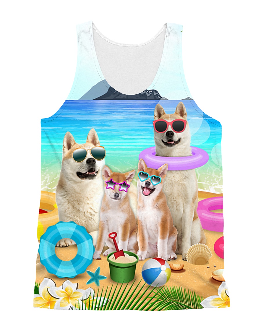 Akita family on the beach 1606D All-over Unisex Tank
