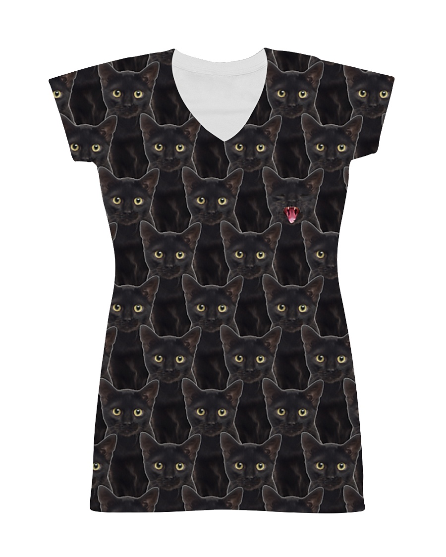 Black Cat Face All-over Dress