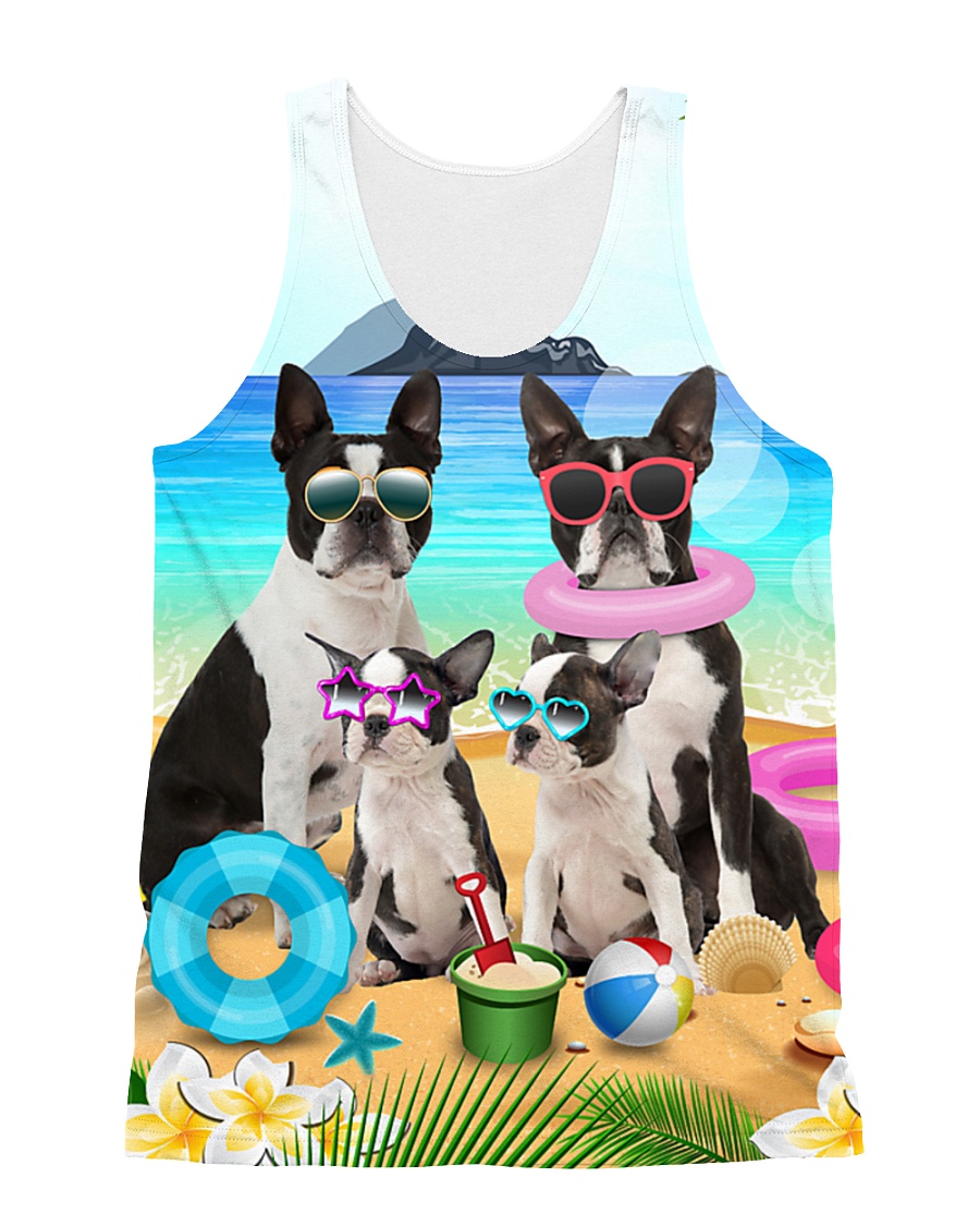 Boston terrier family on the beach 1606D All-over Unisex Tank