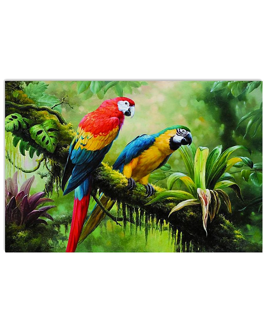 Two Colorful Parrots In Tropical Forest 17x11 Poster